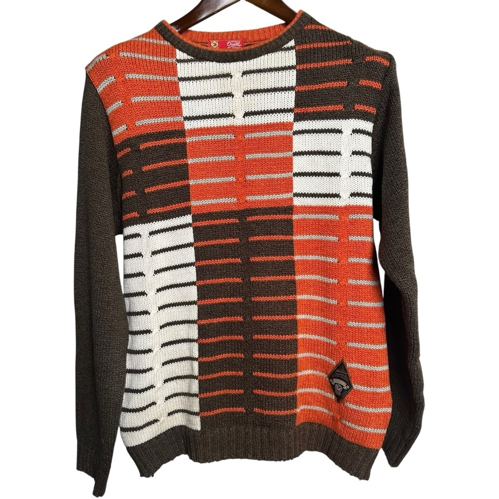 Deekay Oswal Men's Small Knit Sweater Color Block Geometric Stripes Orange
